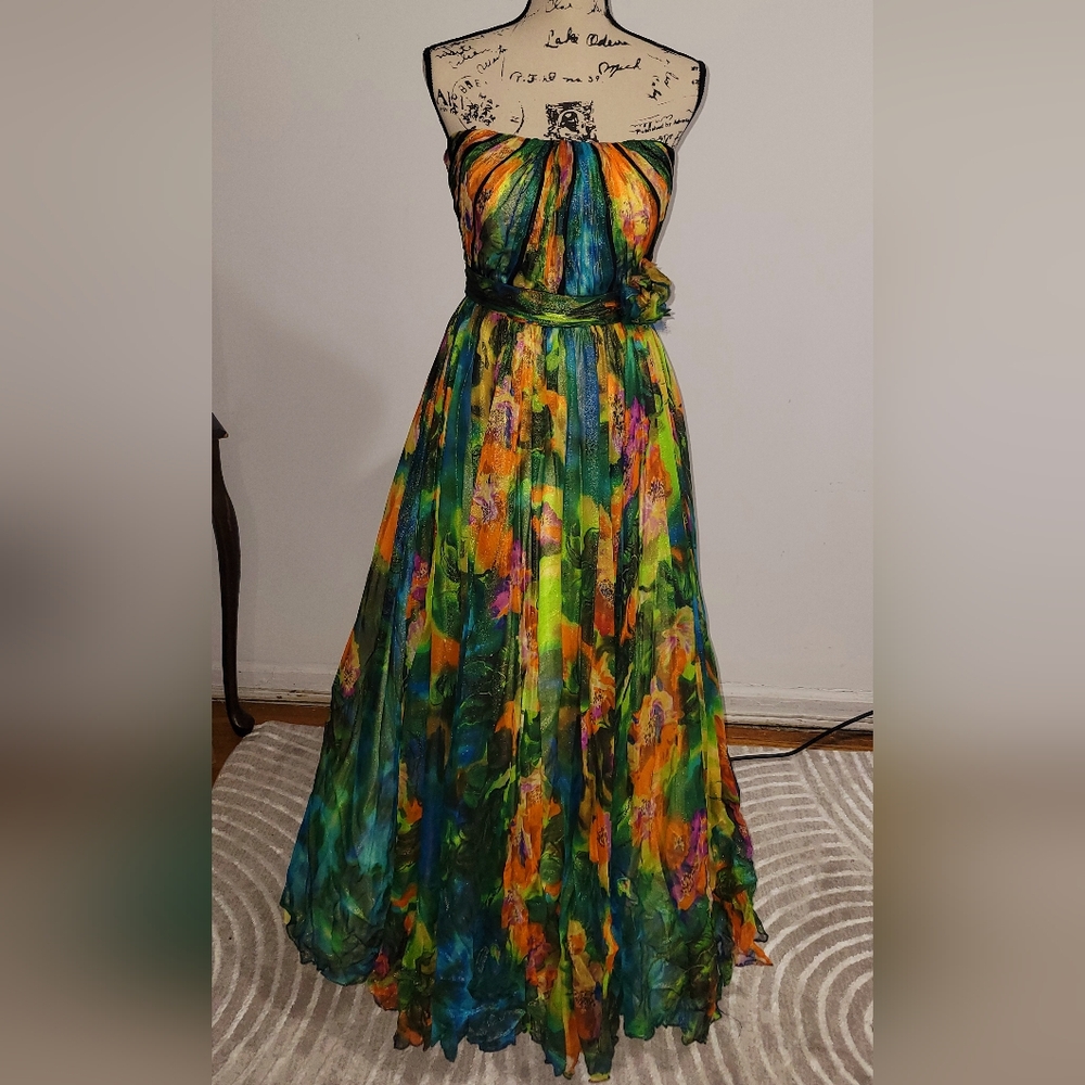 Multi Color 100% Silk Gown (Excellent Condition)